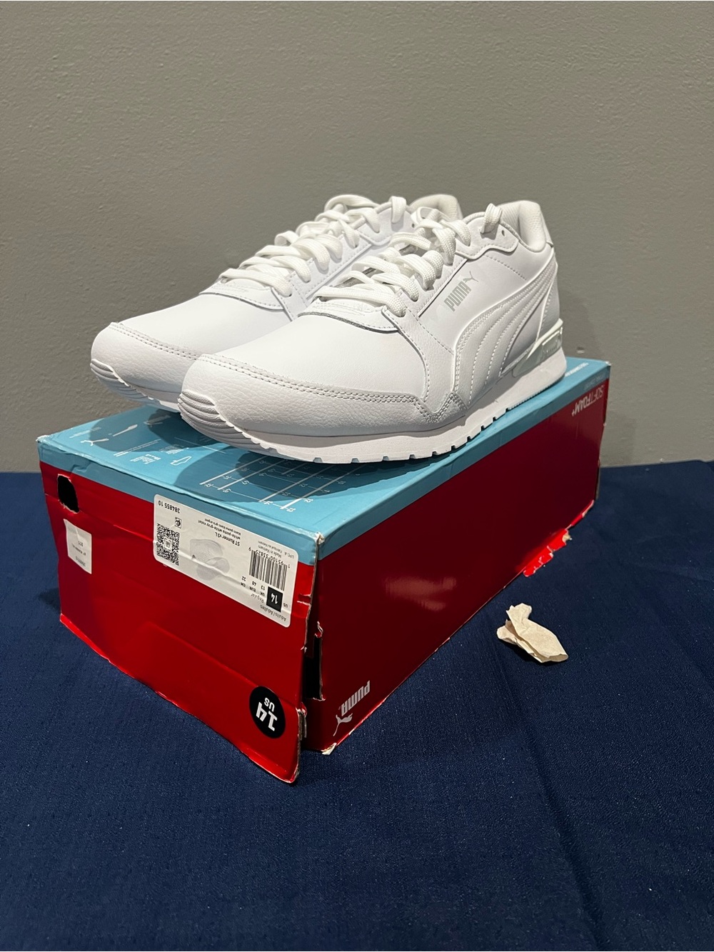PUMA ST Runner v3 Leather White/Grey Violet Low Top Sneaker 384855-10 Size 14